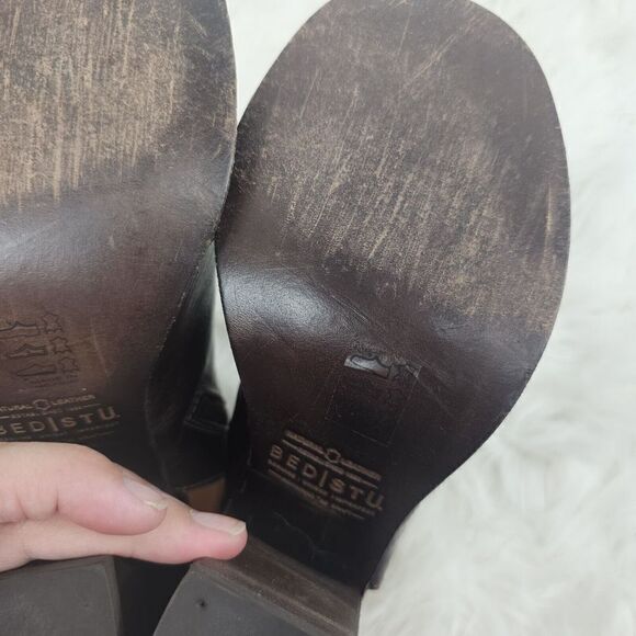 Bed Stu Occam Wedge Caged Sandals Sz 8 Teak Rustic Leather Peep Heels - Picture 10 of 10